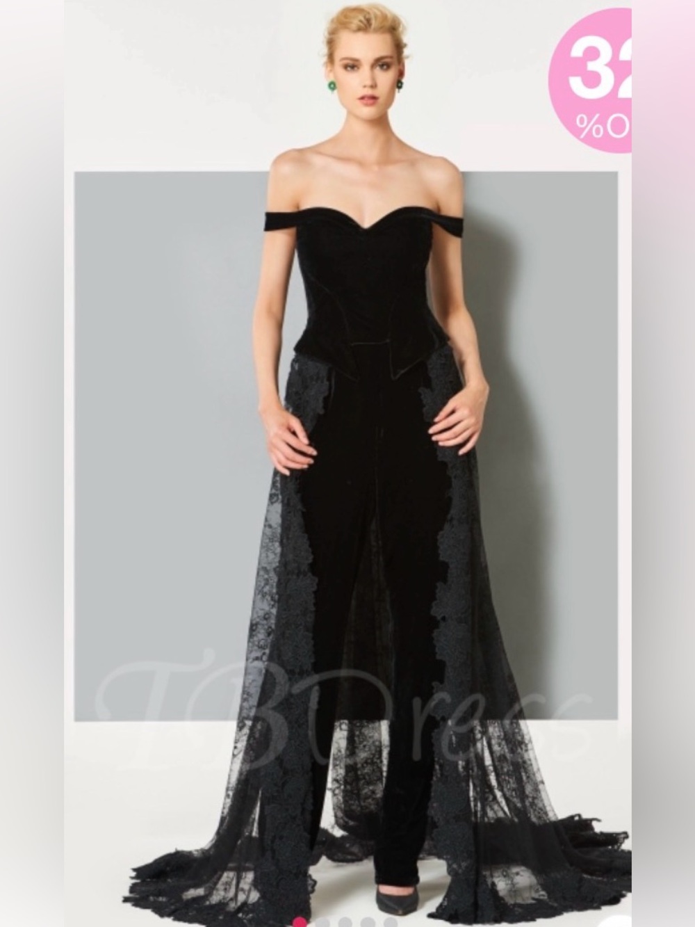 A-Line Velvet Off-the-Shoulder Lace Evening Jumpsuits